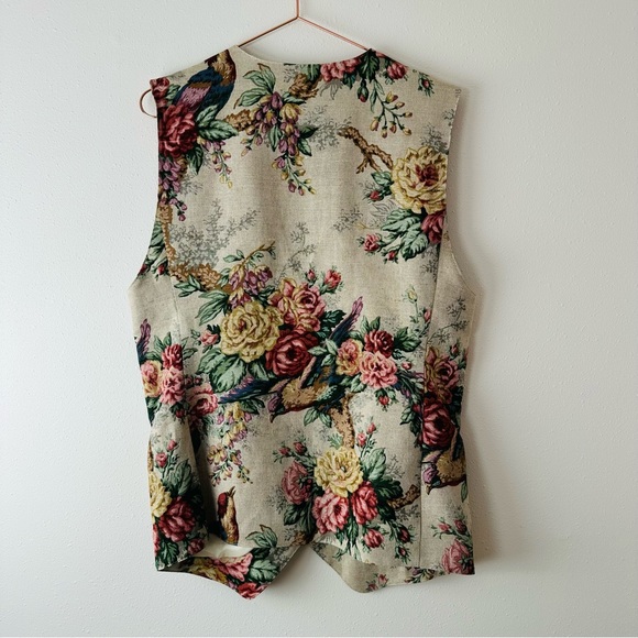 F. L. Malik Vintage 90s floral tapestry vest linen blend boho - Picture 8 of 11